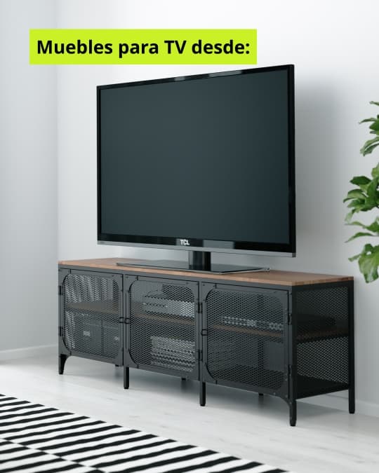 Un mueble para tv de fierro con cubierta de madera.