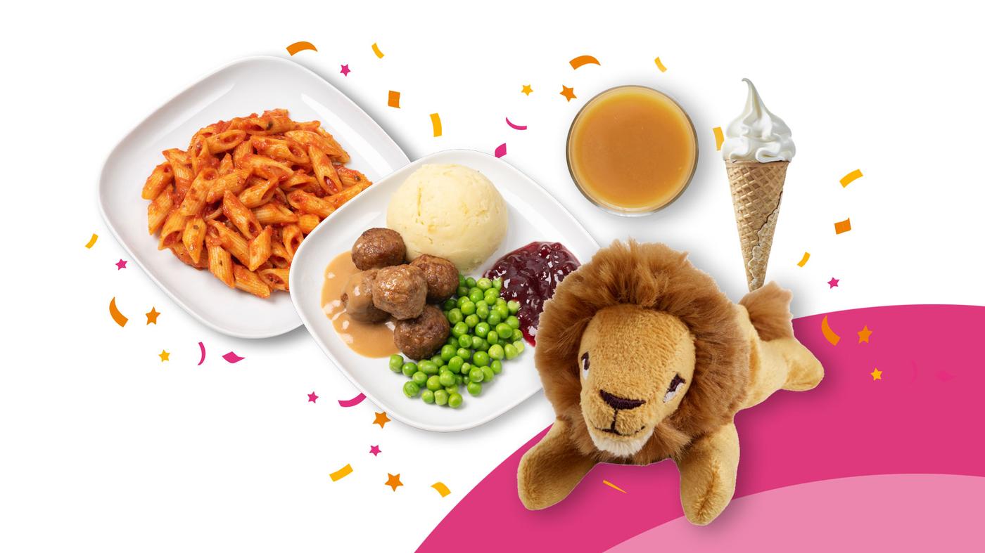 Un piatto di polpette VegeTali e Quali o di carne, un succo, un gelato, un piatto di pasta e un piccolo peluche a sorpresa. 