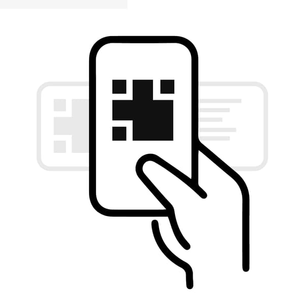 Un pictogramme d’une main qui scanne un code QR avec un téléphone.