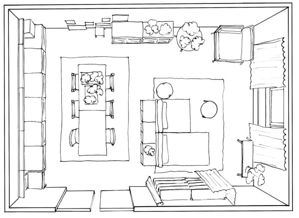 Un plano da sala de Therese. Só ten 29 metros cadrados.