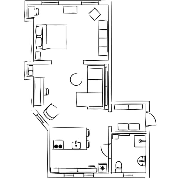 Un plano de la distribución de un departamento.