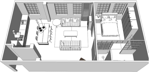 Un plànol 3D de l'apartament.