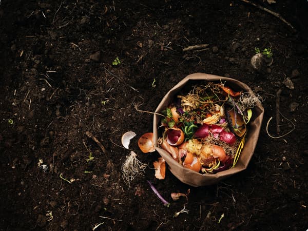 Un saco de compost de residuos orgánicos.