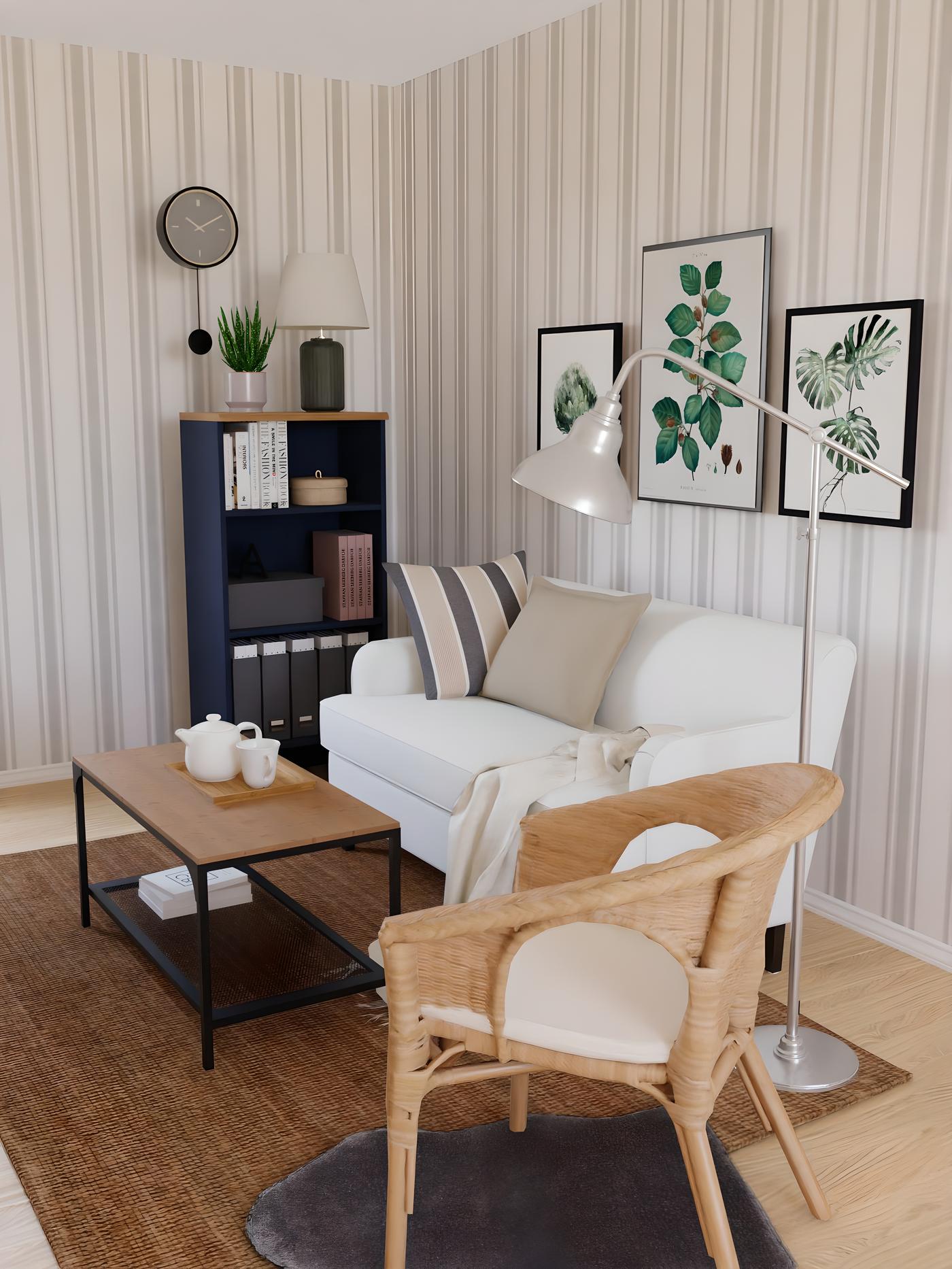 un salon traditonnel avec un canapé blanc