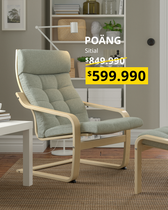Un sillón mecedor POÄNG con su precio especial.