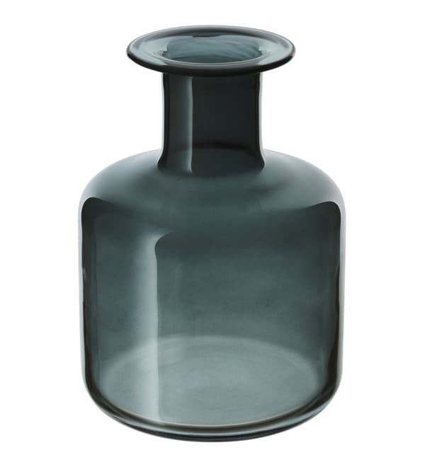 Un vaso grigio di vetro.
