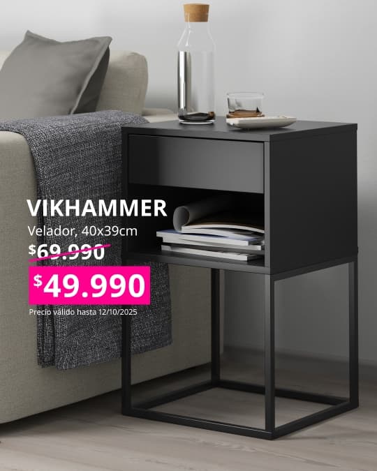 Un velador VIKHAMMER con su precio rebajado $49.990.