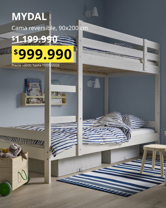 Una cama alta MYDAL con su precio promocional de $999.990 hasta el 10 de mayo.