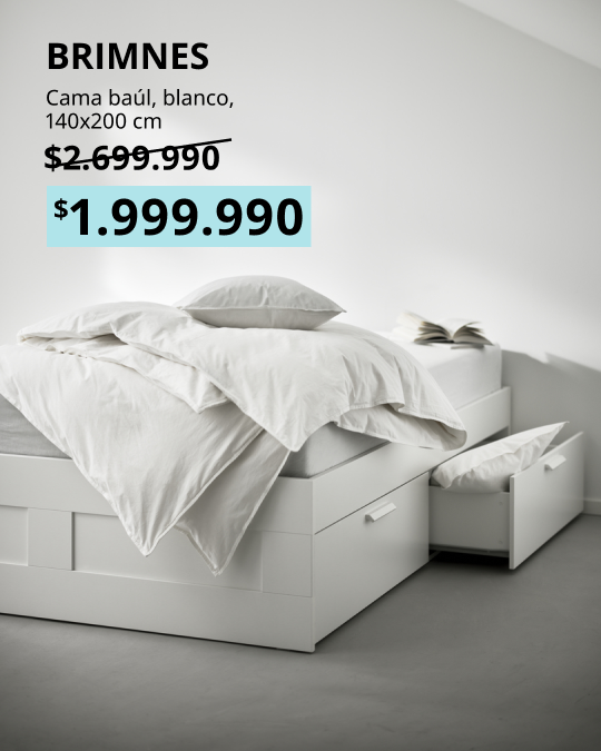 Una cama baúl BRIMNES con su precio promocional.