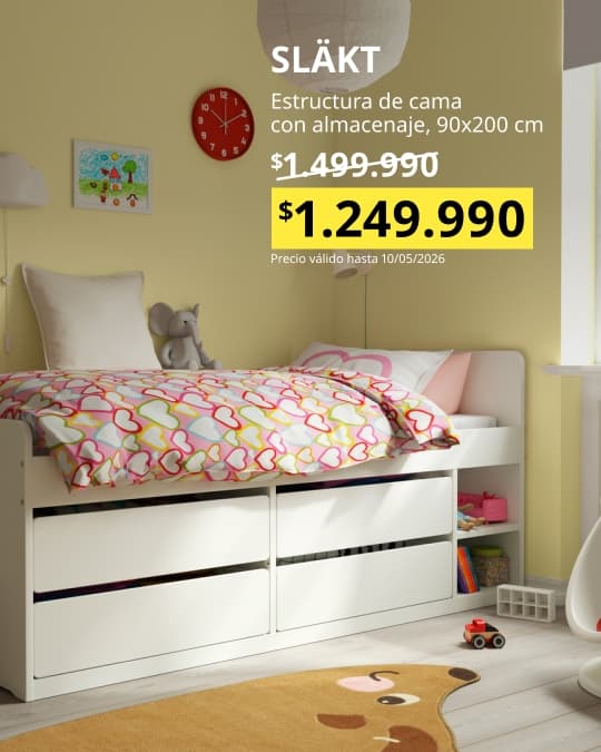 Una cama con almacenaje IKEA con su precio promocional