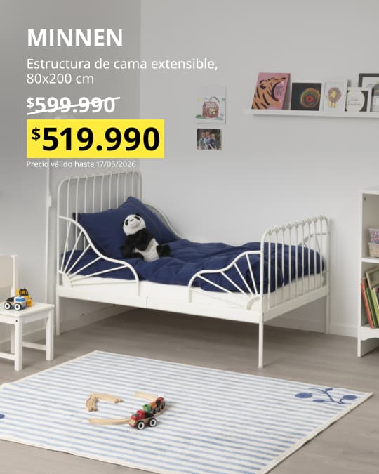 Una cama extensible MINNEN con su precio promocional de $519.990 hasta el 10 de mayo.