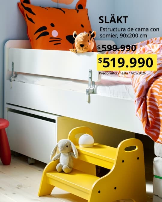 Una cama SLÄKT con su precio promocional.