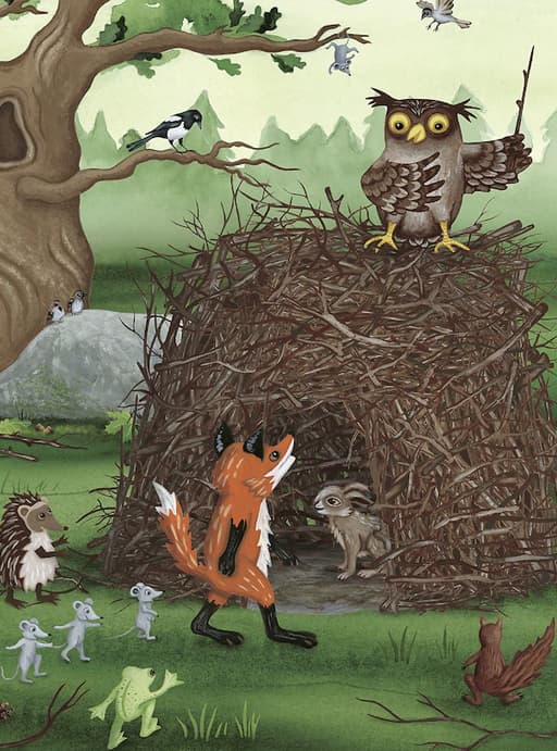 Una ilustración do libro infantil de IKEA, El búho se va de vacaciones.