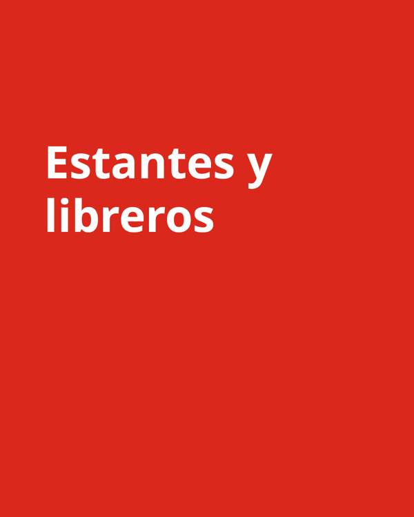 Una imagen de fondo rojo con las palabras "estantes y libreros".