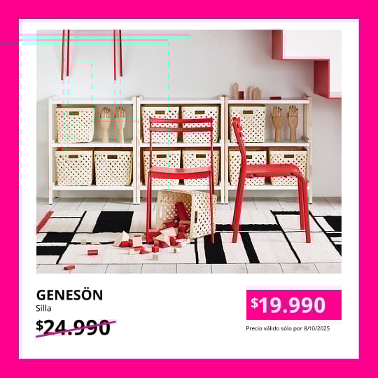 Una silla roja GENESÖN con su precio rebajado por 24 horas.