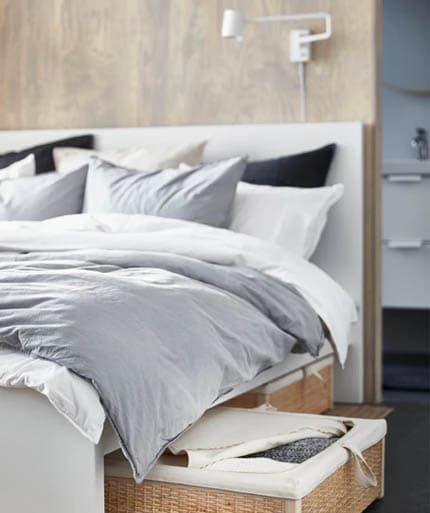 Under bed storage with IKEA ROEMSKOG rattan boxes
