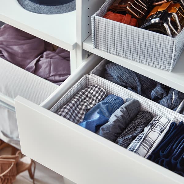 Underwear drawers divided using boxes