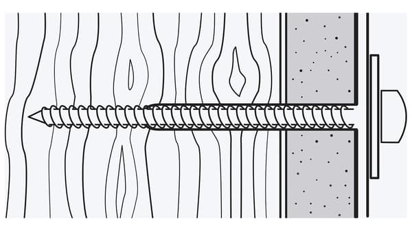 Une illustration d’une vis qui a été vissée à travers une couche de matériau comme un panneau de plâtre puis dans le bois.