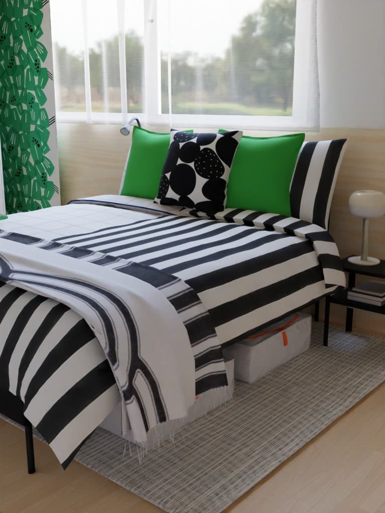 Une petite chambre avec plusieurs rangements