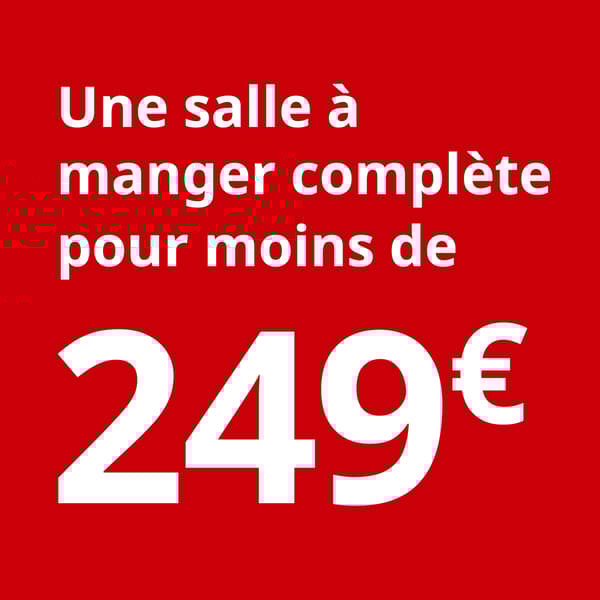 Une salle à manger complète pour moins de 249 € communication sur fond rouge