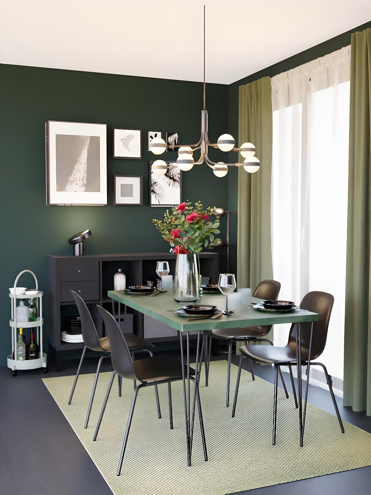 Une salle à manger pour moins de 449 €, moderne, sophistiquée, noire et verte foncée