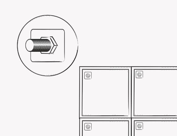 Unha ilustración que amosa onde aparafusar os armarios para conectar as dúas metades da base da illa.