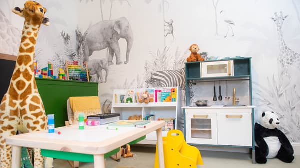 unused dining room is transformed into a new play room