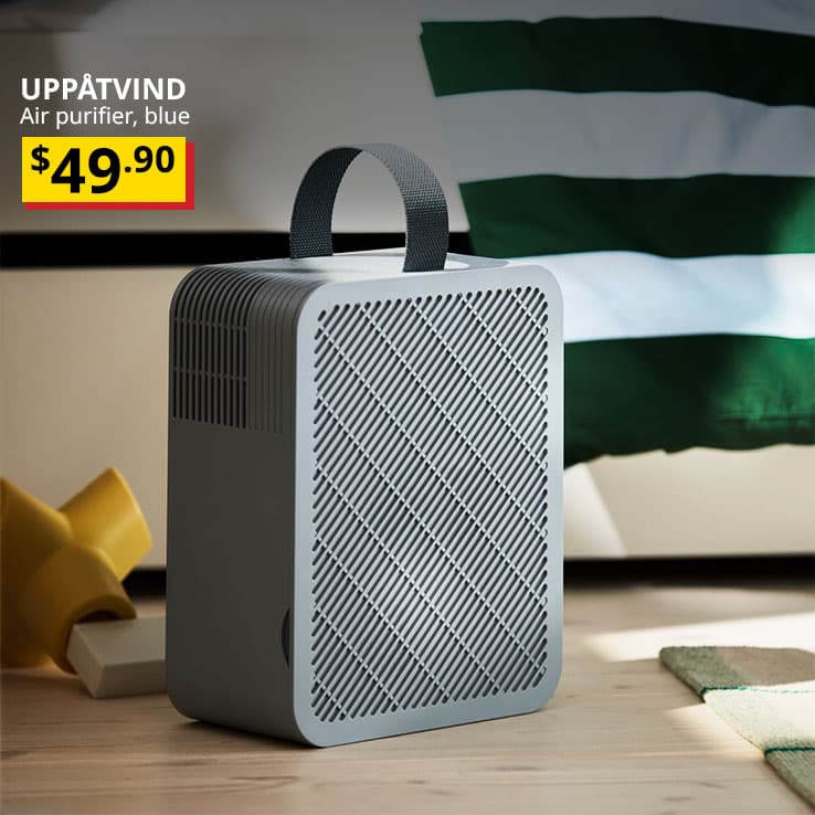 UPPÅTVIND air purifier, blue. Price: $49.90.
