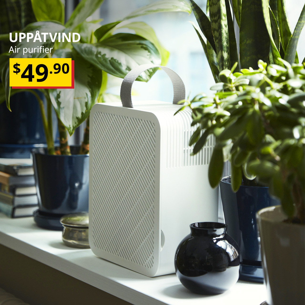 UPPÅTVIND air purifier with potted plants in bedroom. Price: $49.90