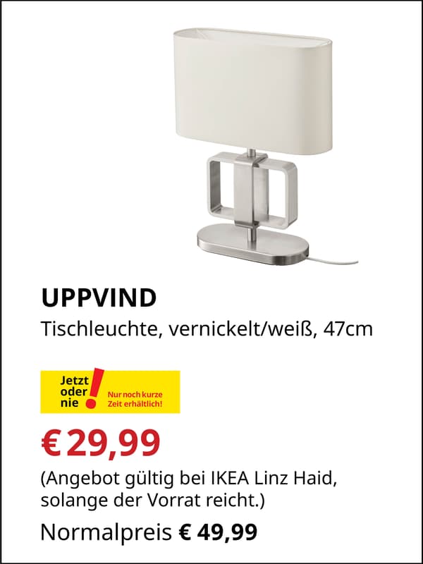 UPPVIND, Tischleuchte, vernickelt/weiß, 47cm €29,99 statt €49,99