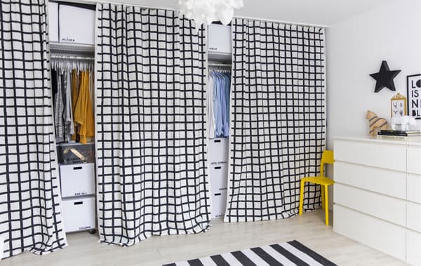 Use fabric curtains instead of wardrobe doors