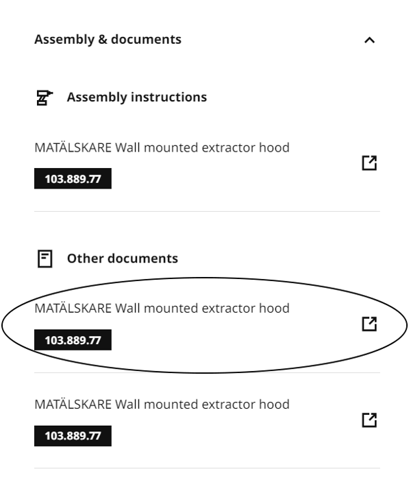 User manual link on a product detail page