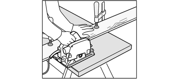 Using the IKEA kitchen circular saw.