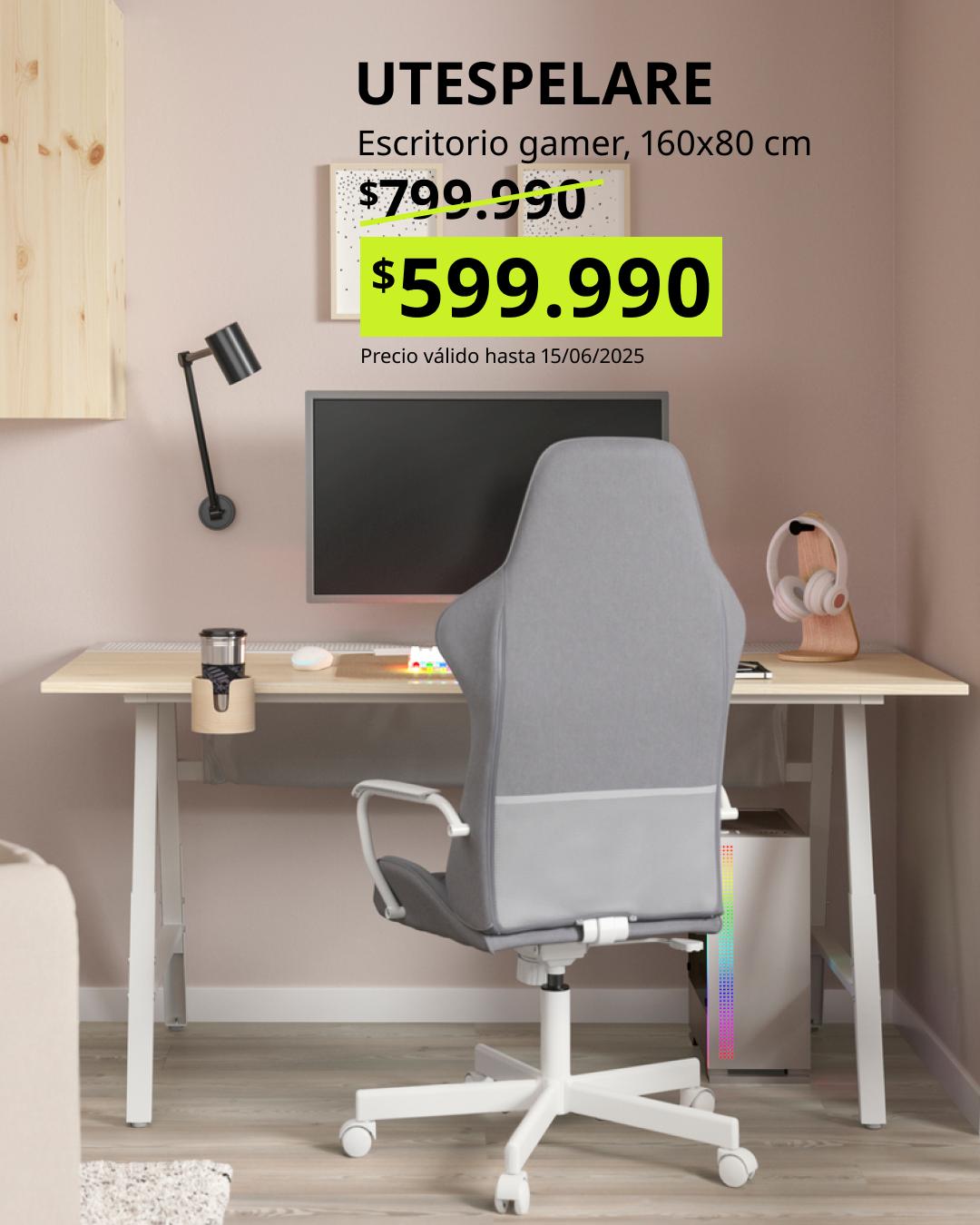 UTESPELARE escritorio gaming en efecto fresno gris de 160x80 cm