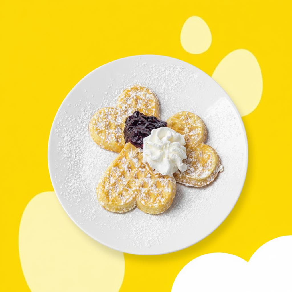 Vafle ve tvaru srdcí s džemem a šlehačko