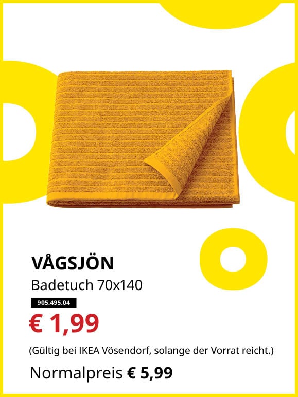 VÅGSJÖN Badetuch 70x140cm goldgelb statt € 5,99 zum Knut Preis von € 1,99