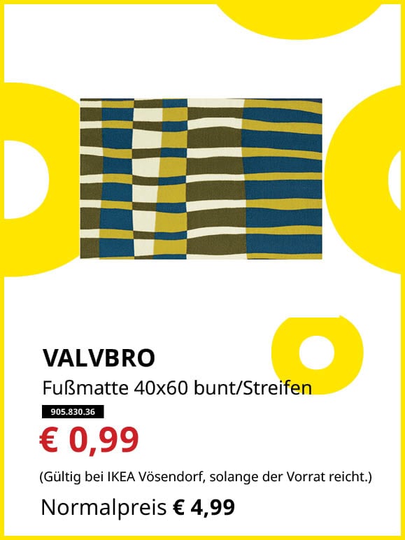 VALBRO Fußmatte 40x60cm bunt/Streifen statt € 4,99 zum Knut Preis von € 0,99