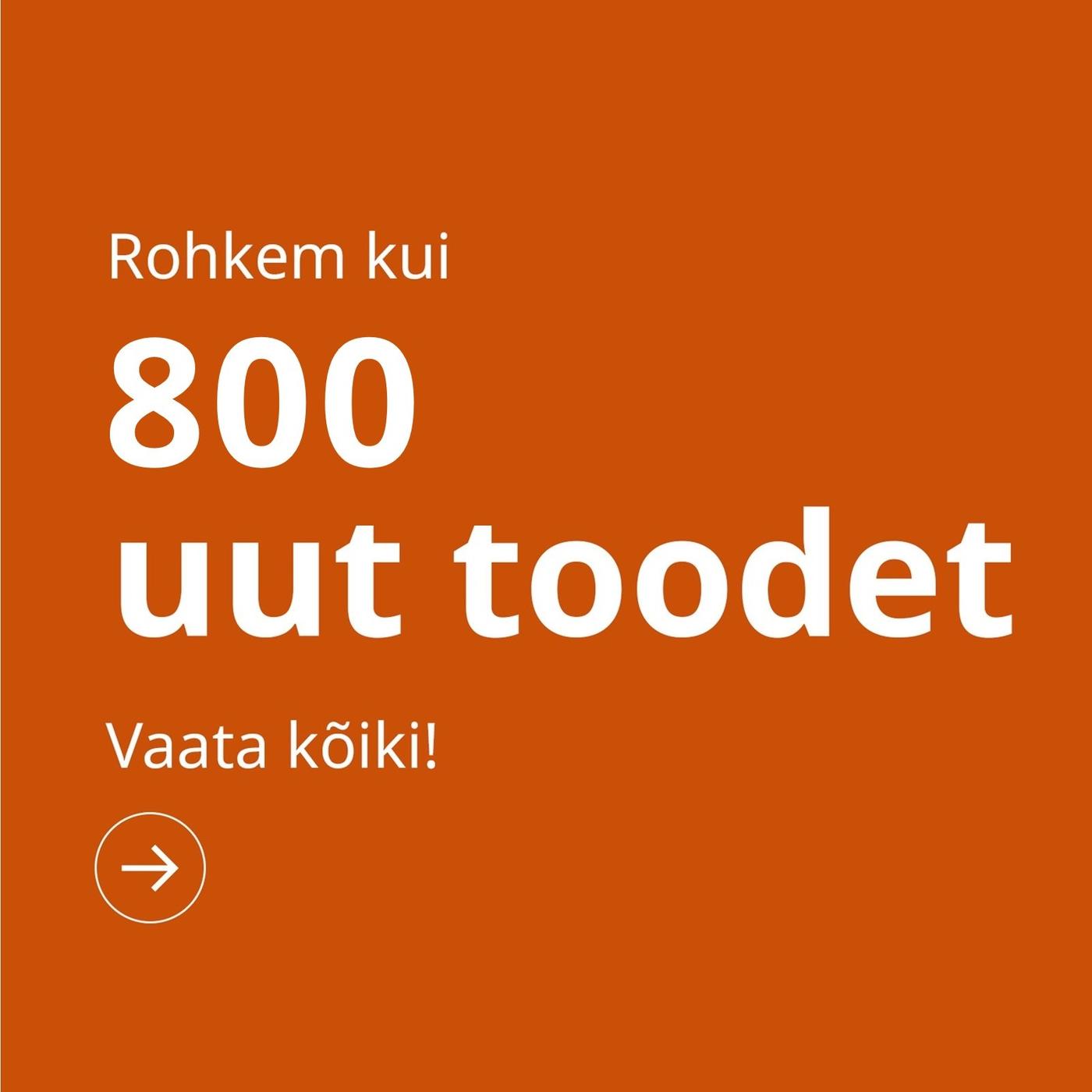 Valge tekst oranžil taustal ütleb: „Uued tooted“