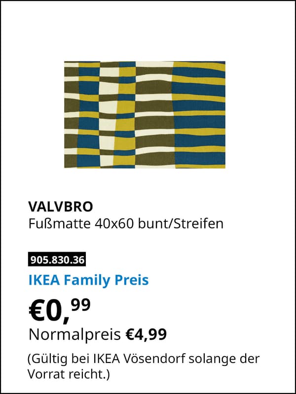 VALVBRO Fußmatte, bunt/Streifen, 40x60 cm statt € 4,99 zum IKEA Family Preis von € 0,99