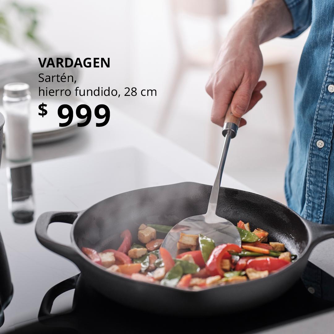 VARDAGEN sartén de hierro fundido 28 cm, resistente y duradera, ideal para cocinar verduras y recetas caseras; diseño clásico que distribuye el calor de forma uniforme, perfecta para cocinas modernas y tradicionales.