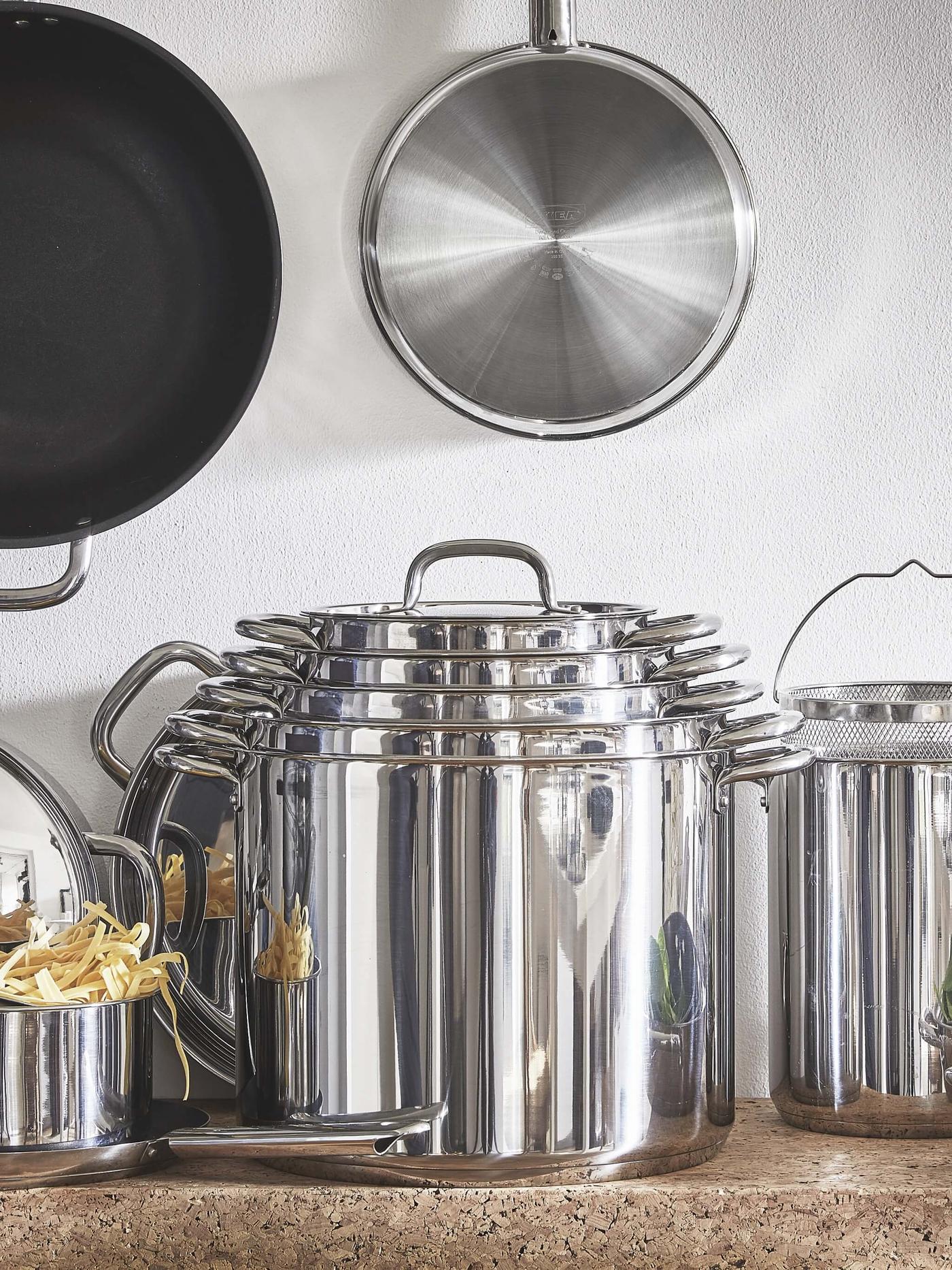 Various stainless steel IKEA 365+ cookware pots and pans