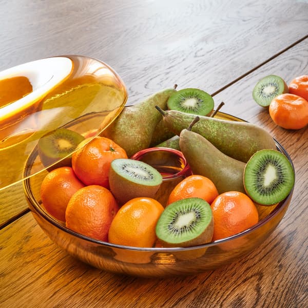 VARMBLIXT Serving bowl with lid, glass/orange