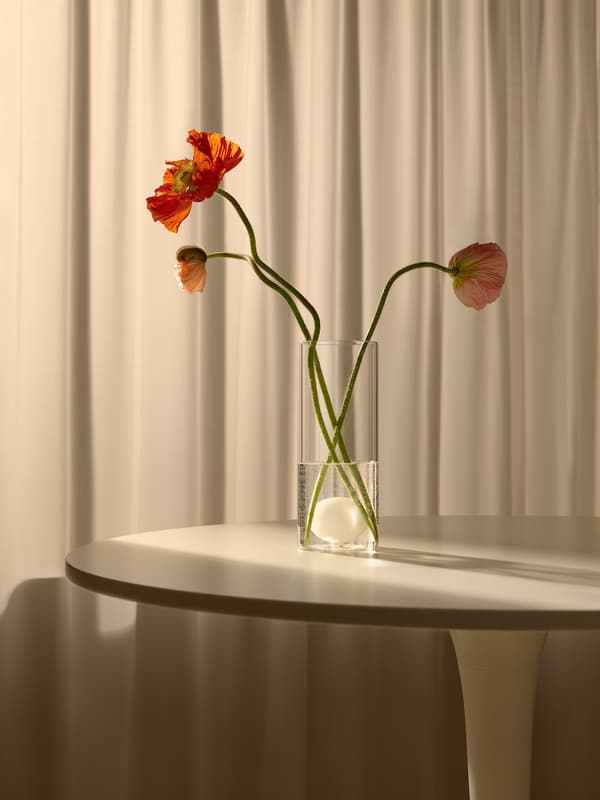 VARMBLIXT Vase, clear glass/white, 25 cm