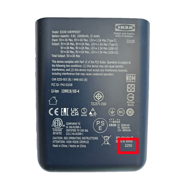 VARMFRONT-laturin tyyppikilpi