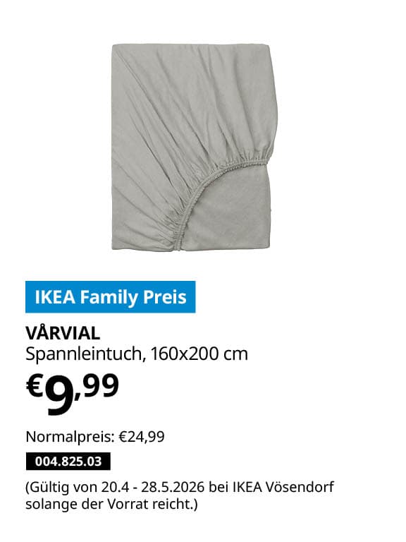 VÅRVIAL Spannleintuch, hellgrau, 160x200 cm statt € 24,99 zum IKEA Family Preis von € 9,99