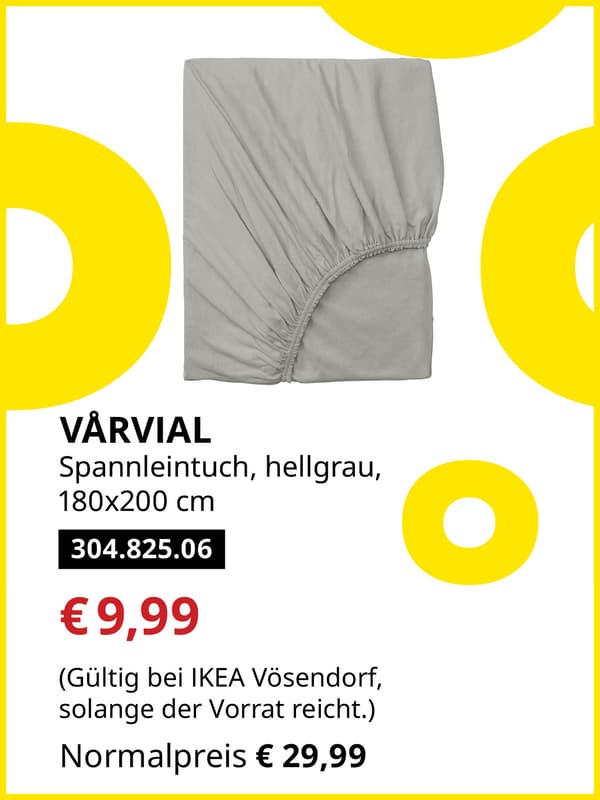 VÅRVIAL Spannleintuch, hellgrau, 180x200cm statt € 29,99 zum IKEA Frühlingsangebots-Preis von € 9,99