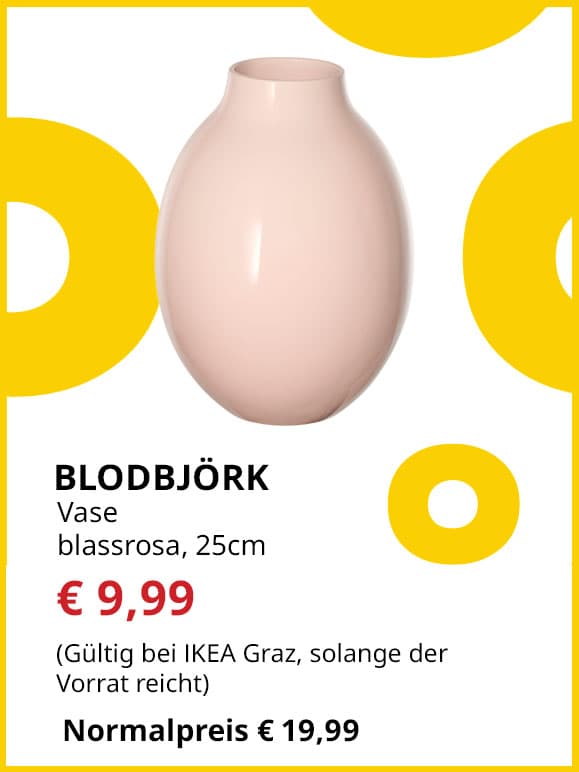 Vase Blodbjörk, 25cm, blassrosa, statt € 19,99 um € 9,99.