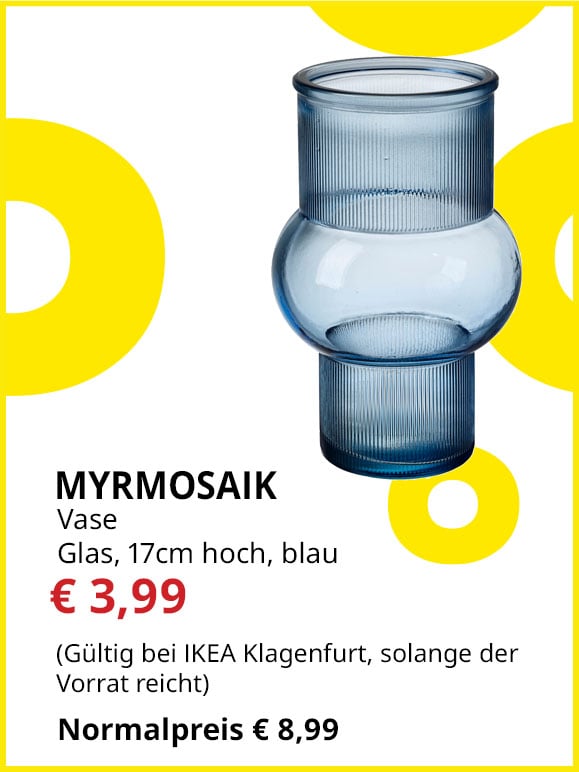 Vase Myrmosaik, 17cm hoch, Glas, blau, statt € 8,99 um € 3,99.