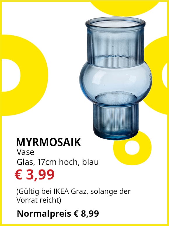 Vase Myrmosaik, 17cm hoch, Glas, blau, statt € 8,99 um € 3,99.