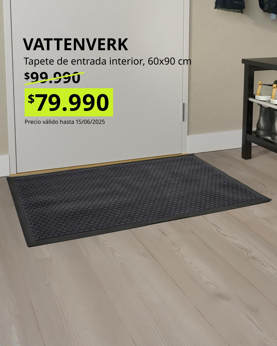 VATTENVERK felpudo interior gris oscuro 60x90 resistente con superficie texturada antideslizante